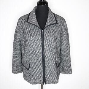 Lafayette 148 New York gray black tweed wool cashmere camel hair blazer size 12